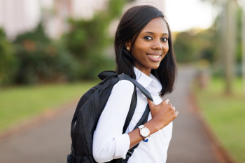 female college student going to school