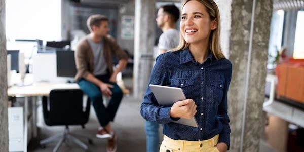 Business people brainstorming and chatting at workplace office