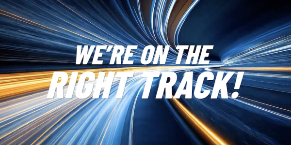Decorative image with "We're On the Right Track!" text